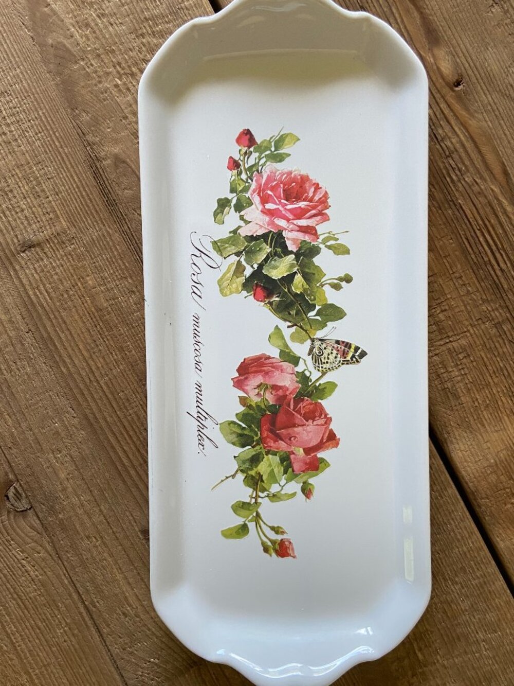 French porcelain serving tray, vintage floral serving platter, botanical rose - Picture 4 of 8